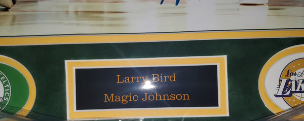Boston Celtics/Los Angeles Lakers Larry Bird & Magic Johnson LED Framed Autographed 16x20 Photo with Suede (BAS)