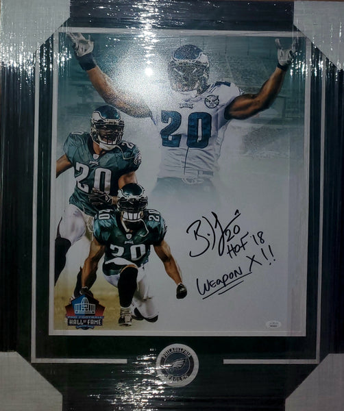 Philadelphia Eagles Brian Dawkins Framed Autographed 16x20 Photo with Multiple Inscriptions & Suede (JSA).