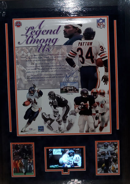 Chicago Bears Walter Payton Video Framed Autographed 16x20 with Suede (PSA LOA)