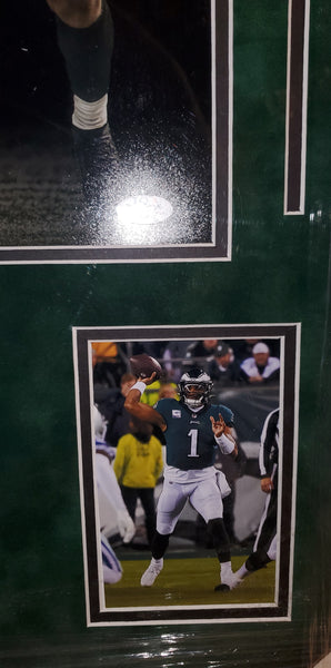 Philadelphia Eagles Video Framed Jalen Hurts Autographed 16x20 with suede upgrade (JSA)