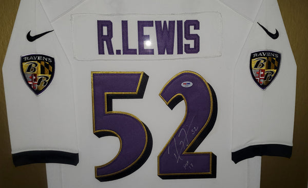 Baltimore Ravens Ray Lewis Framed Autographed Custom Jersey with HOF 18 inscription (PSA)
