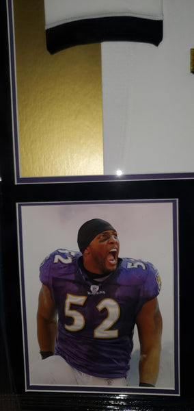 Baltimore Ravens Ray Lewis Framed Autographed Custom Jersey with HOF 18 inscription (PSA)