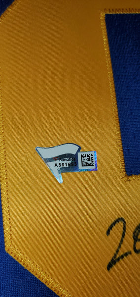 Los Angeles Rams Marshall Faulk Framed Autographed Authentic Mitchell & Ness NFL Legacy 1999 Throwback Jersey with Multiple Inscriptions (Fanatics)