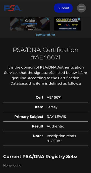 Baltimore Ravens Ray Lewis Framed Autographed Custom Jersey with HOF 18 inscription (PSA)