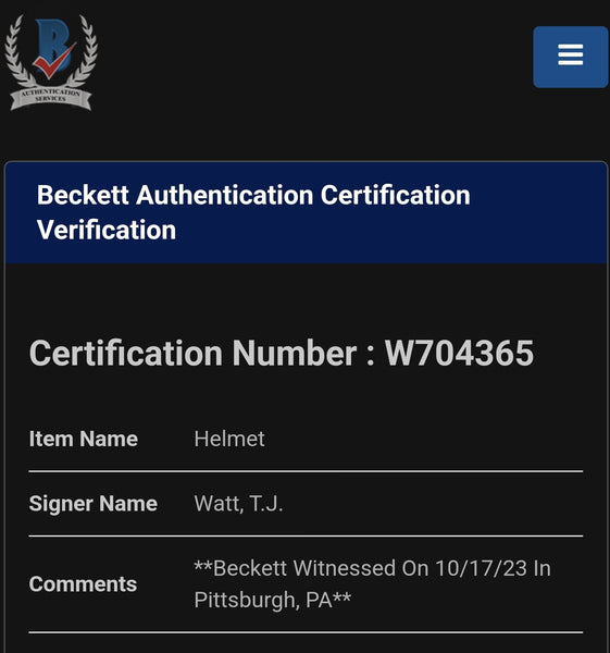 Pittsburgh Steelers T.J. Watt Autographed Full Size Replica Speed Helmet (BAS)