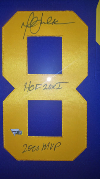 Los Angeles Rams Marshall Faulk Framed Autographed Authentic Mitchell & Ness NFL Legacy 1999 Throwback Jersey with Multiple Inscriptions (Fanatics)