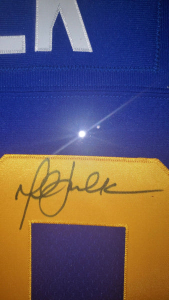 Los Angeles Rams Marshall Faulk Framed Autographed Authentic Mitchell & Ness NFL Legacy 1999 Throwback Jersey with Multiple Inscriptions (Fanatics)