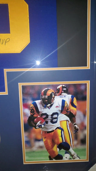 Los Angeles Rams Marshall Faulk Framed Autographed Authentic Mitchell & Ness NFL Legacy 1999 Throwback Jersey with Multiple Inscriptions (Fanatics)
