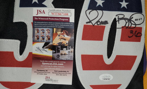 Pittsburgh Steelers Jerome Bettis Framed Autographed Custom Flag Jersey with LED Lights & Suede Upgrade (JSA).