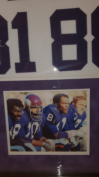 Minnesota Vikings Purple People Eaters Framed Autographed by All Four Lineman Alan Page, Carl Eller, Jim Marshall, & Gary Larsen Custom Jersey with Suede Upgrade (BAS)
