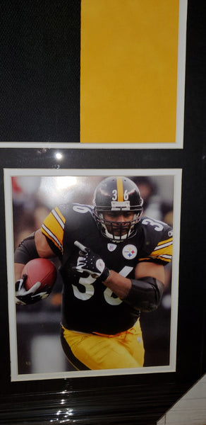 Pittsburgh Steelers Jerome Bettis Framed Autographed Custom Flag Jersey with LED Lights & Suede Upgrade (JSA).