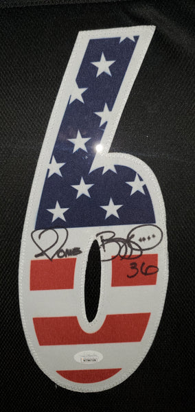 Pittsburgh Steelers Jerome Bettis Framed Autographed Custom Flag Jersey with LED Lights & Suede Upgrade (JSA).