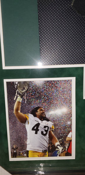 Pittsburgh Steelers Troy Polamalu Autographed Authentic Nike Salute to Service Video Framed Jersey with Suede Upgrade (JSA)