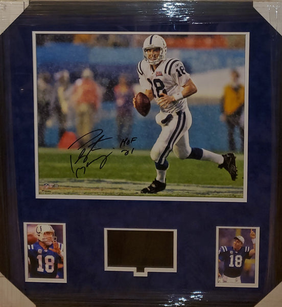 Indianapolis Colts Video Framed Autographed Peyton Manning 16x20 with HOF 21 Inscription and Suede (Fanatics)