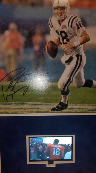 Indianapolis Colts Video Framed Autographed Peyton Manning 16x20 with HOF 21 Inscription and Suede (Fanatics)