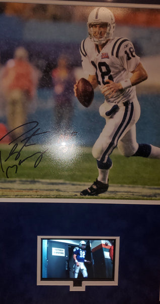 Indianapolis Colts Video Framed Autographed Peyton Manning 16x20 with HOF 21 Inscription and Suede (Fanatics)