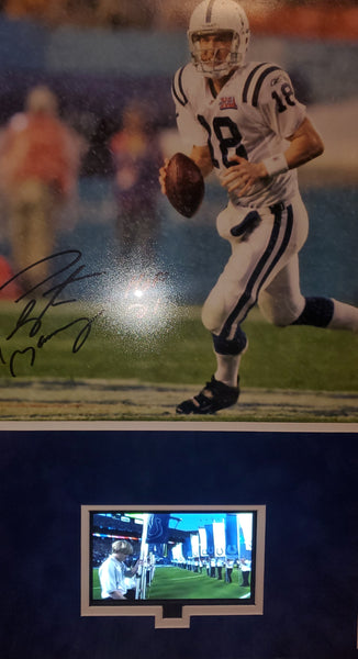 Indianapolis Colts Video Framed Autographed Peyton Manning 16x20 with HOF 21 Inscription and Suede (Fanatics)