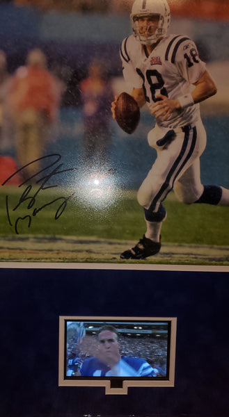 Indianapolis Colts Video Framed Autographed Peyton Manning 16x20 with HOF 21 Inscription and Suede (Fanatics)