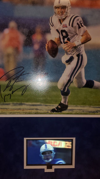 Indianapolis Colts Video Framed Autographed Peyton Manning 16x20 with HOF 21 Inscription and Suede (Fanatics)