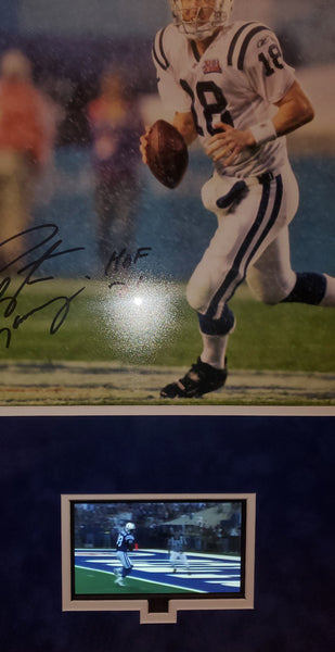 Indianapolis Colts Video Framed Autographed Peyton Manning 16x20 with HOF 21 Inscription and Suede (Fanatics)