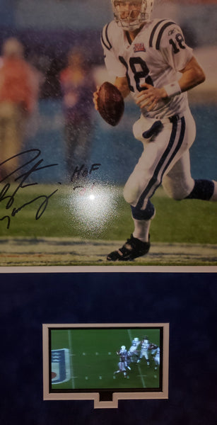 Indianapolis Colts Video Framed Autographed Peyton Manning 16x20 with HOF 21 Inscription and Suede (Fanatics)