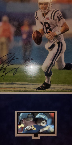 Indianapolis Colts Video Framed Autographed Peyton Manning 16x20 with HOF 21 Inscription and Suede (Fanatics)