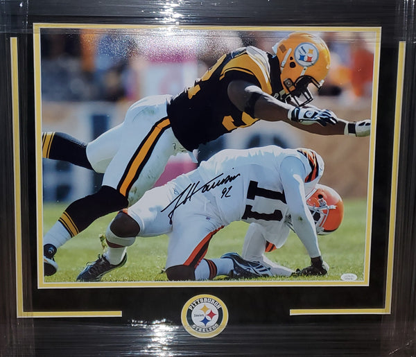 Pittsburgh Steelers Framed James Harrison Autographed 16x20 with suede (JSA)