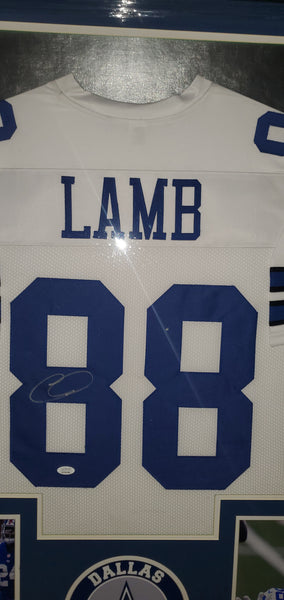 Dallas Cowboys Ceedee Lamb Framed Autographed Custom Jersey with Holographic Mat (JSA).