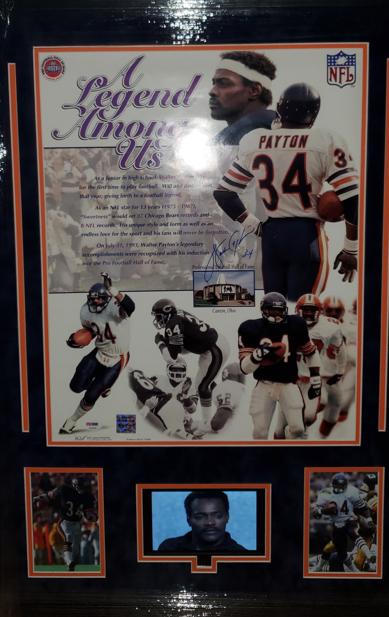 Chicago Bears Walter Payton Video Framed Autographed 16x20 with Suede (PSA LOA)