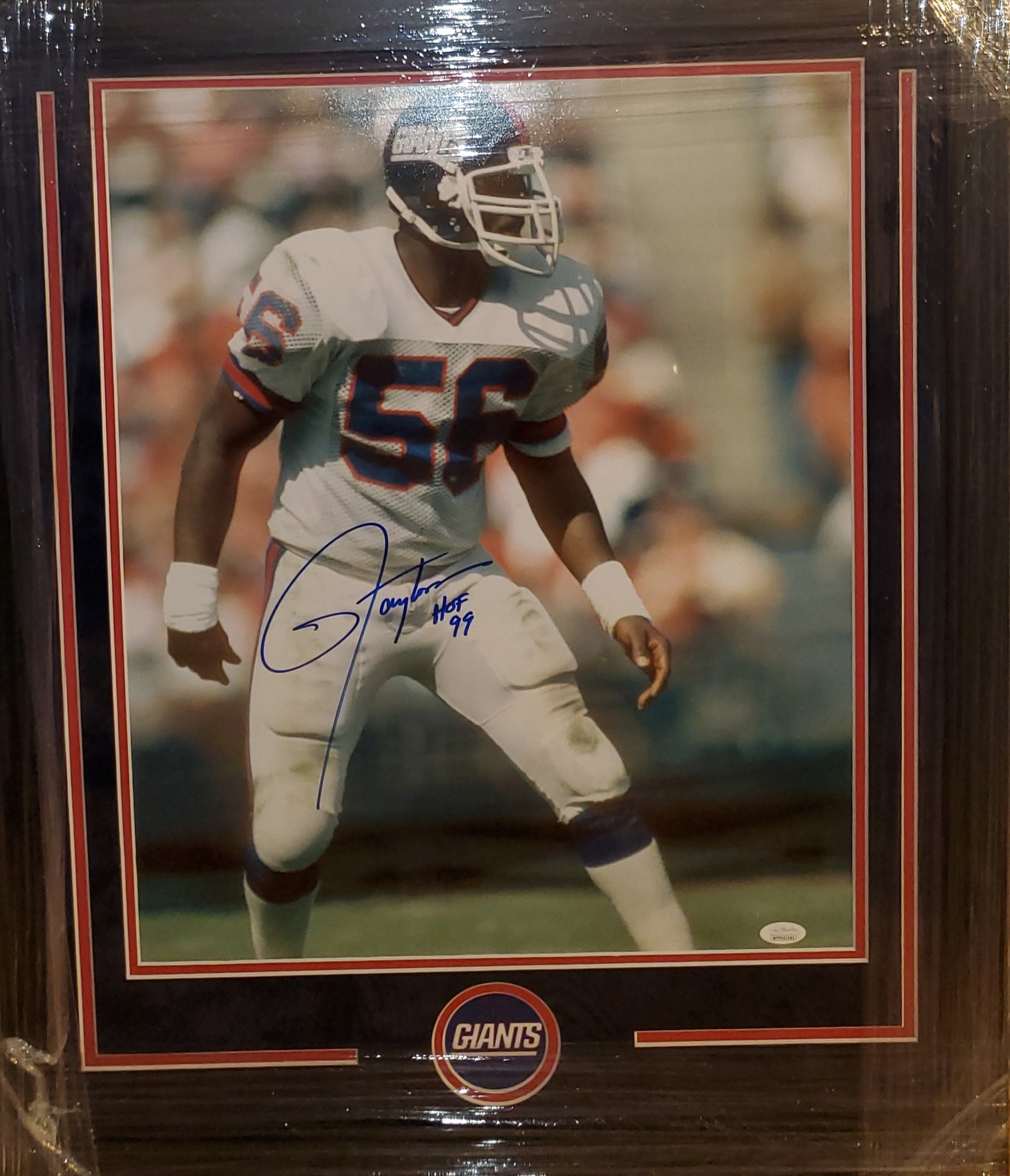 New York Giants Framed Lawrence Taylor Autographed 16x20 with HOF 99 Inscription with Suede Upgrade (JSA)