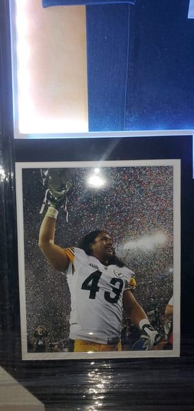 Pittsburgh Steelers Troy Polamalu Video/LED Framed Autographed Authentic Nike Replica Jersey with Double Suede (JSA)