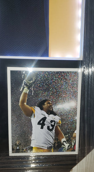 Pittsburgh Steelers Troy Polamalu Framed Autographed Custom Jersey with HOF20 Inscription with LED Lights (BAS)
