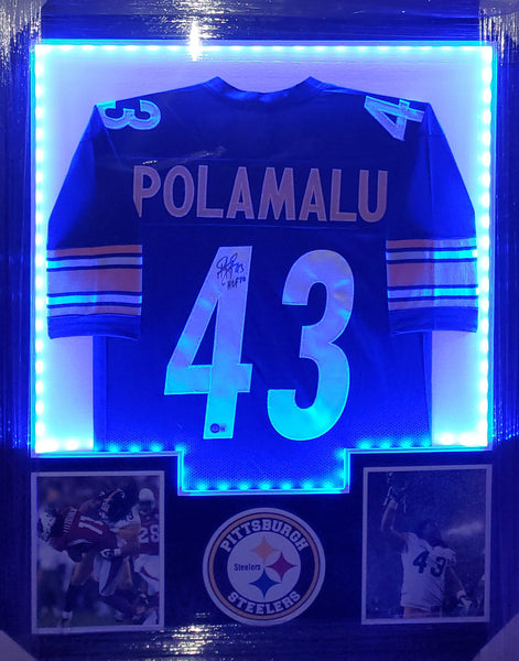 Pittsburgh Steelers Troy Polamalu Framed Autographed Custom Jersey with HOF20 Inscription with LED Lights (BAS)