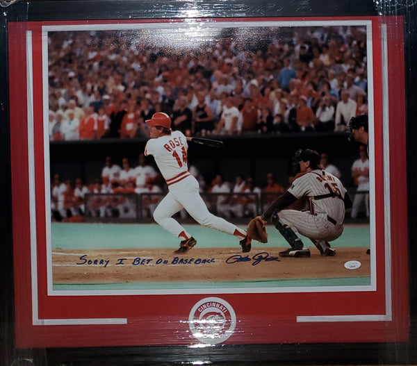 Cincinnati Reds Pete Rose Framed Autographed 16x20 with Inscription (JSA)