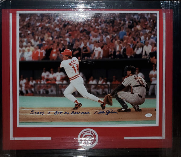 Cincinnati Reds Pete Rose Framed Autographed 16x20 with Inscription (JSA)