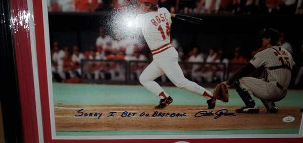 Cincinnati Reds Pete Rose Framed Autographed 16x20 with Inscription (JSA)