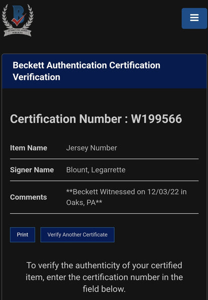 Legarrette Blount Autographed Custom Jersey (BAS)