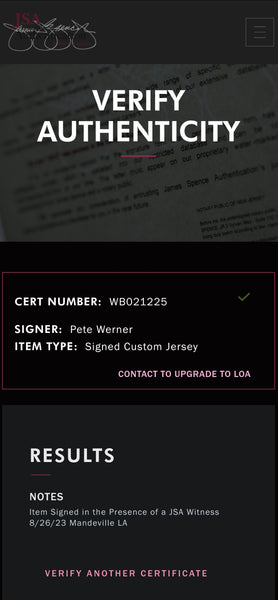 Pete Werner Autographed Custom Jersey (JSA)