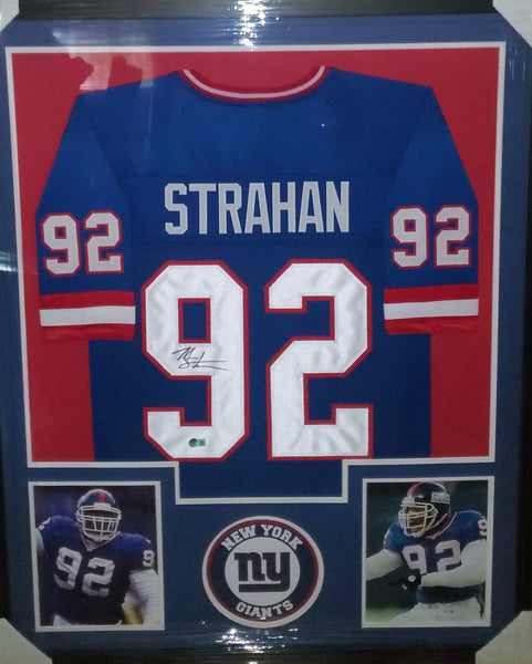 New York Giants Framed Autographed Michael Strahan Custom Jersey (JSA)