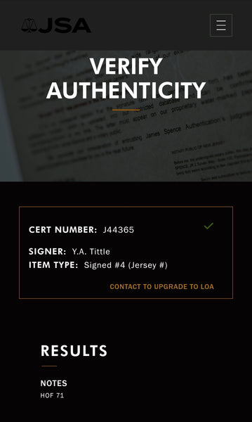 Y.A. Tittle Autographed Custom Jersey with Inscription (JSA)