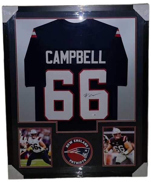 New England Patriots Framed Will Campbell Autographed Custom Jersey (JSA)