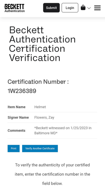 Baltimore Ravens Zay Flowers Autographed Full Size Speed Replica Helmet (BAS)