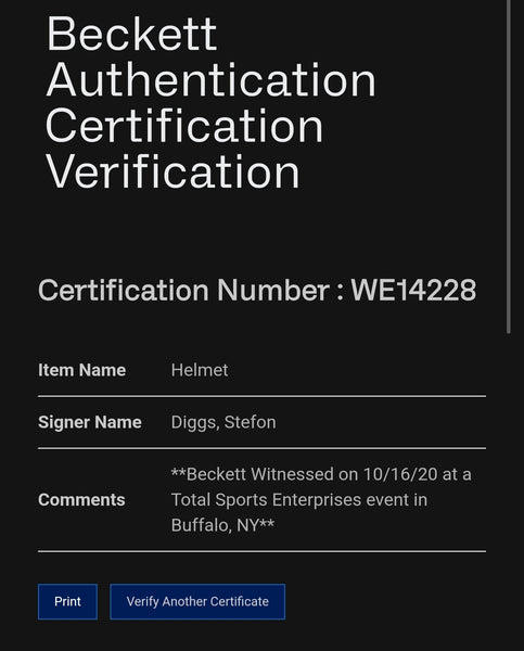 Buffalo Bills Stefon Diggs Autographed Full Size Authentic Speed Helmet (BAS)