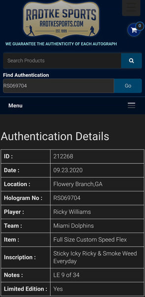 Miami Dolphins Ricky Williams Autographed Limited Edition 9/34 Custom Hydro Dipped Authentic Full Size Speed Flex Helmet with Multiple Inscriptions (Radtke)