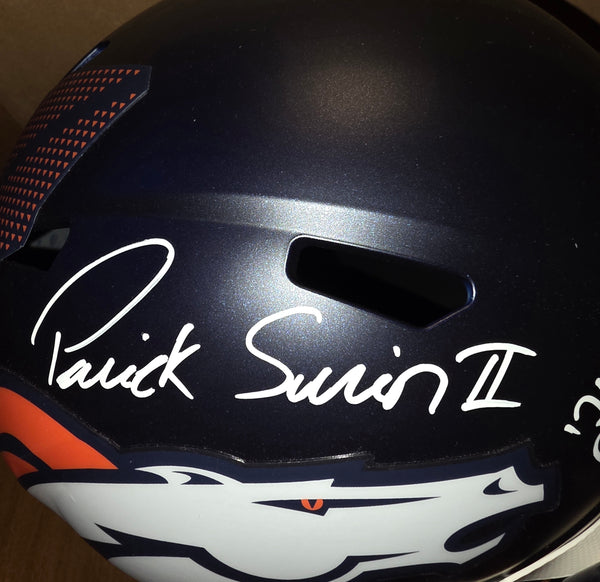 Denver Broncos Patrick Surtain II Autographed Full Size Speed Replica Helmet with Inscription. (BAS)