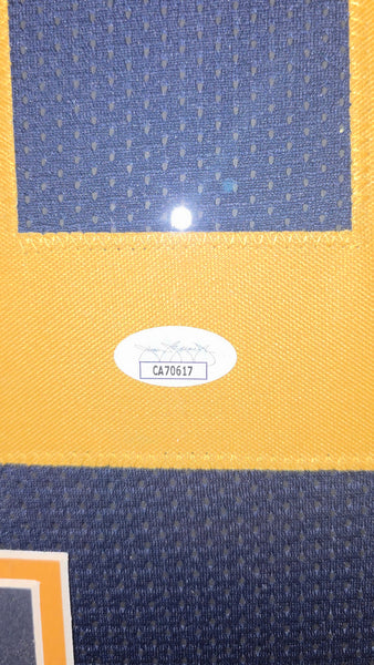 West Virginia Mountaineers Framed Major Harris Custom Jersey with Inscription (JSA)