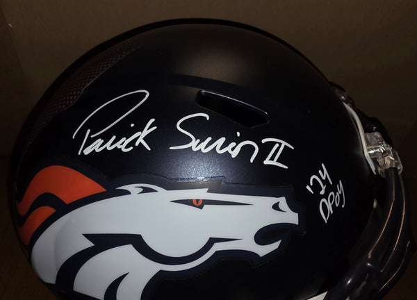 Denver Broncos Patrick Surtain II Autographed Full Size Speed Replica Helmet with Inscription. (BAS)