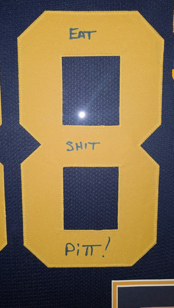 West Virginia Mountaineers Framed Major Harris Custom Jersey with Inscription (JSA)