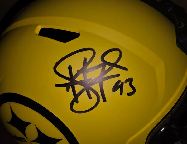 Pittsburgh Steelers Autographed Troy Polamalu Full Size Rave Speed Helmet (BAS)