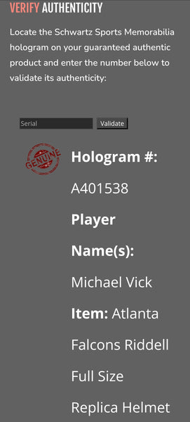 Atlanta Falcons Michael Vick Autographed Full Size Speed Replica Helmet (Scwartz)